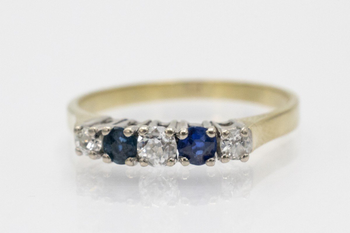 River Ring With Sapphires And Old-cut Diamonds.-photo-3