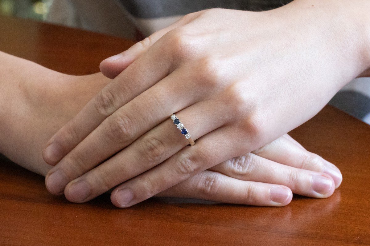 River Ring With Sapphires And Old-cut Diamonds.-photo-4