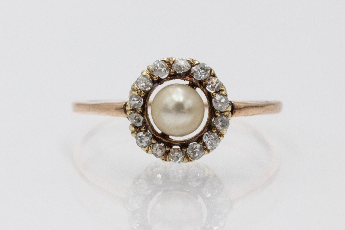 Antique Gold Ring With Pearl And Old-cut Diamonds.-photo-2
