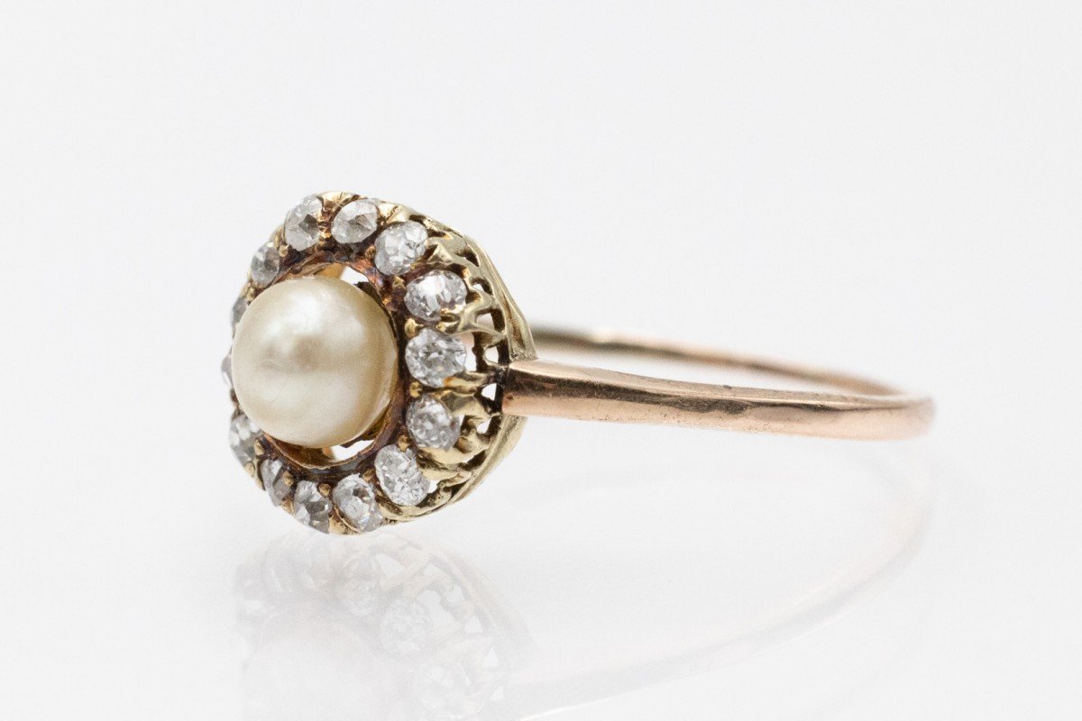 Antique Gold Ring With Pearl And Old-cut Diamonds.-photo-3