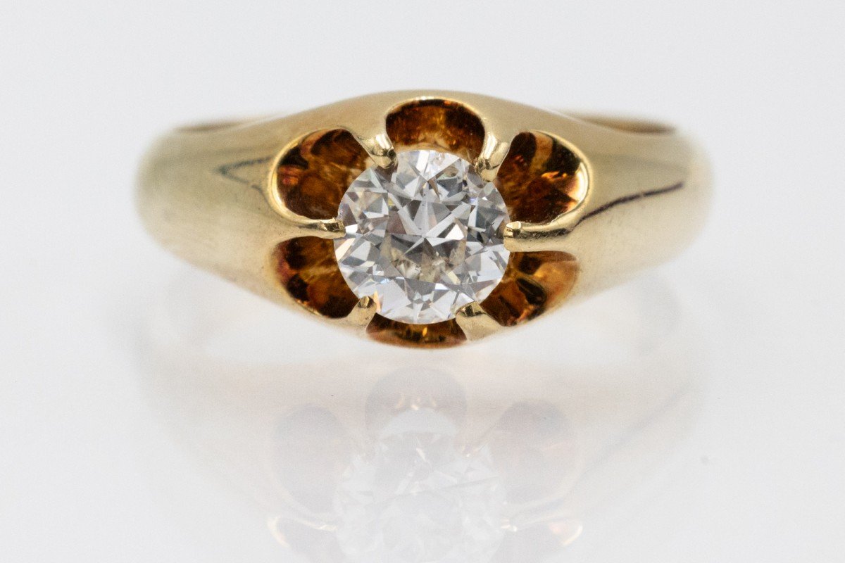 Gold Solitaire Ring With 0.80 Ct Old European Cut Diamond.-photo-2