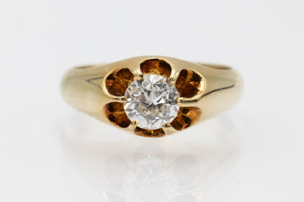 Gold Solitaire Ring With 0.80 Ct Old European Cut Diamond.