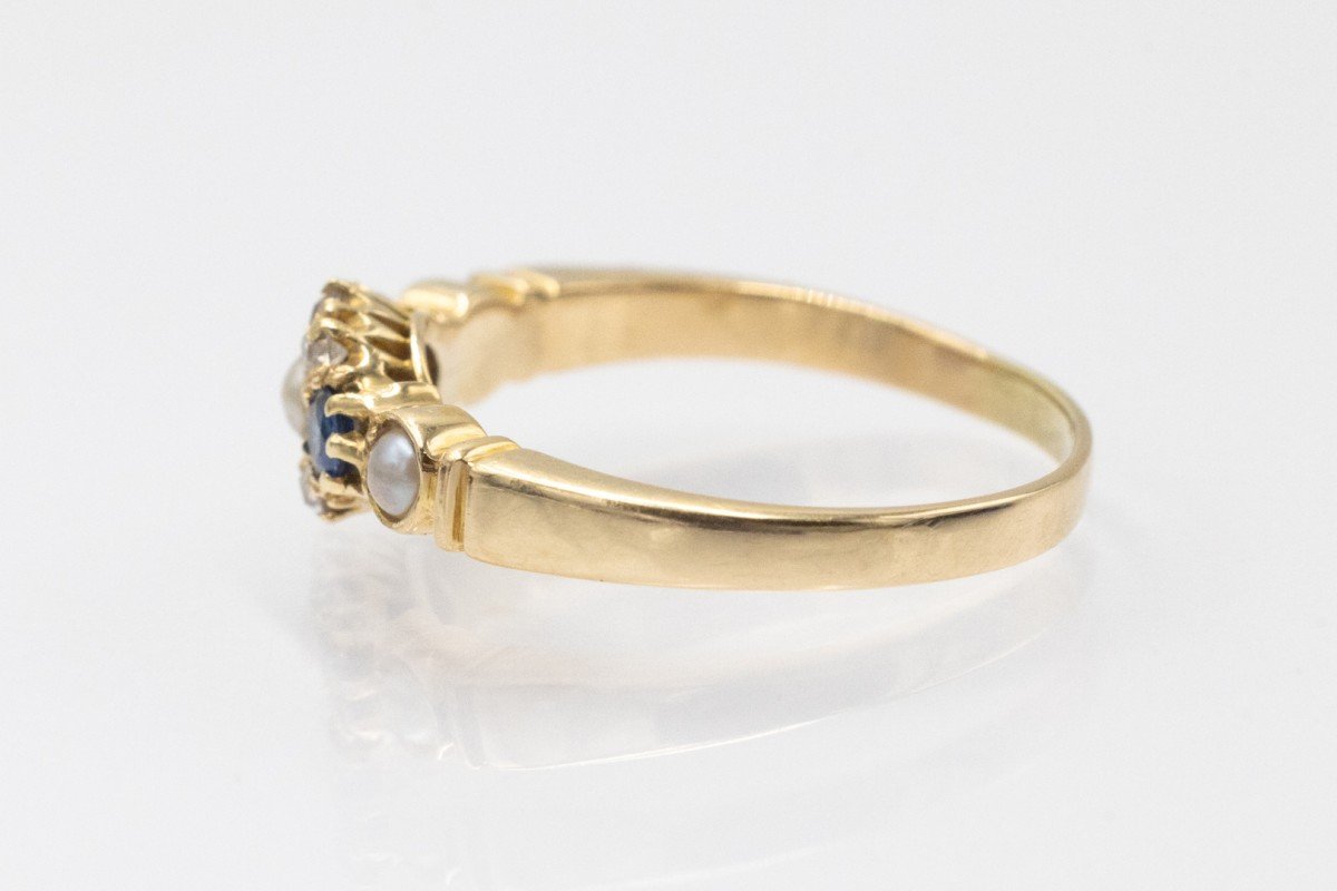 Bague en or avec saphirs, perles et diamants, Grande-Bretagne années 1930.-photo-2