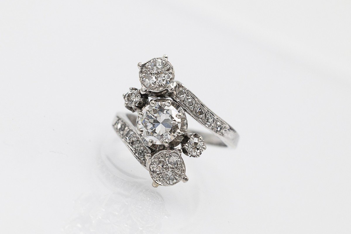 Bague ancienne française en or blanc avec diamants de 1,25 ct.-photo-2
