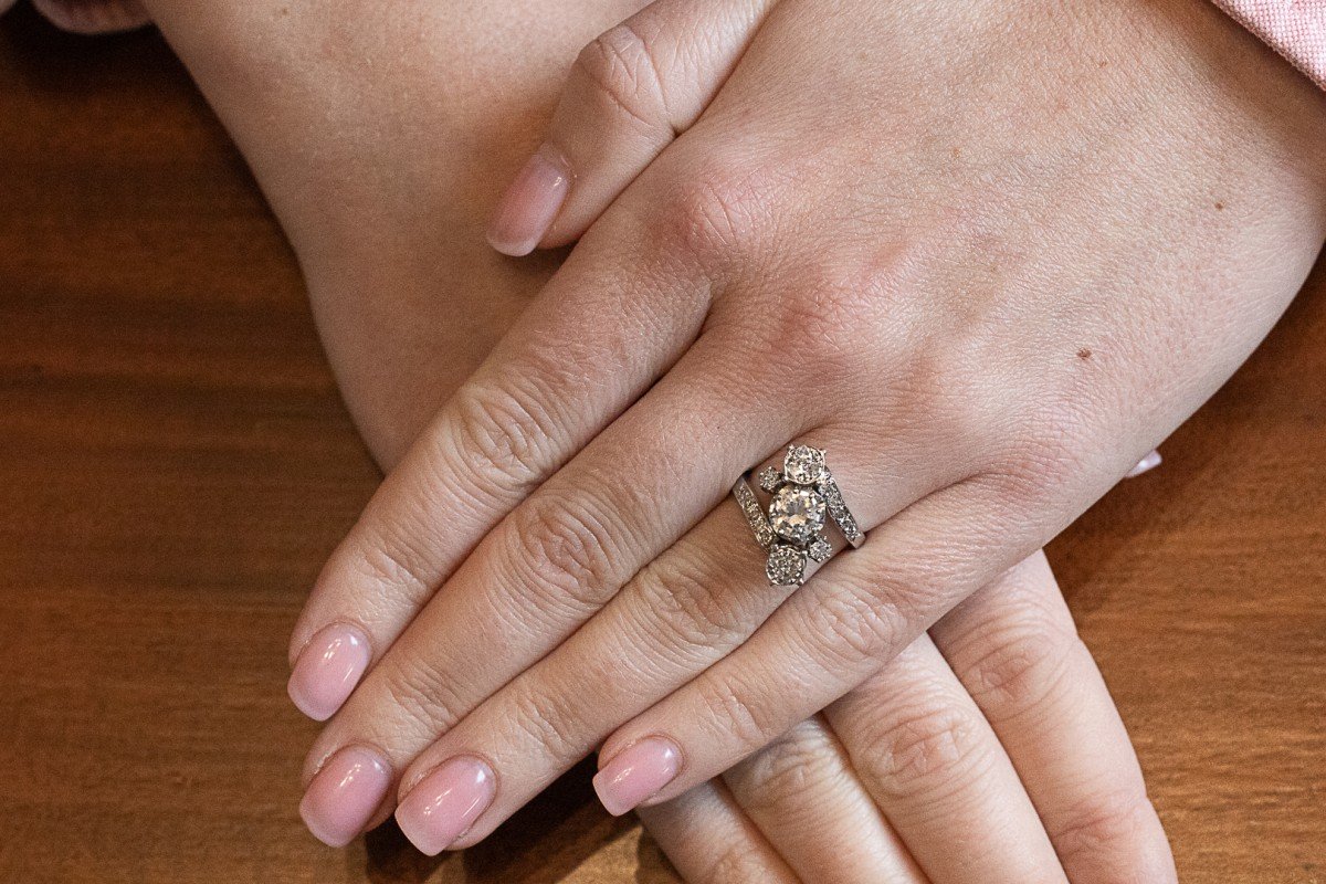 Bague ancienne française en or blanc avec diamants de 1,25 ct.-photo-3