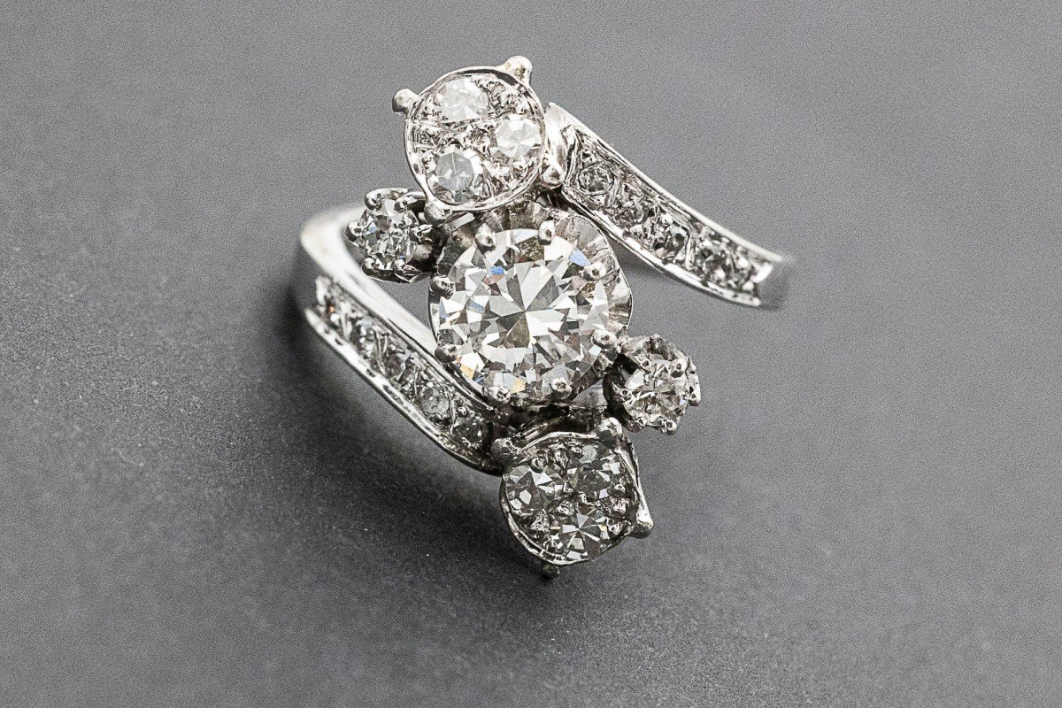 Bague ancienne française en or blanc avec diamants de 1,25 ct.-photo-1