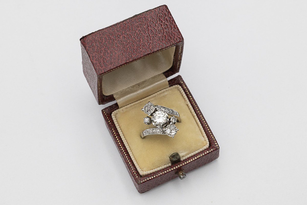 Bague ancienne française en or blanc avec diamants de 1,25 ct.-photo-2