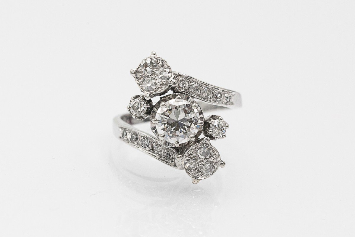 Bague ancienne française en or blanc avec diamants de 1,25 ct.-photo-4