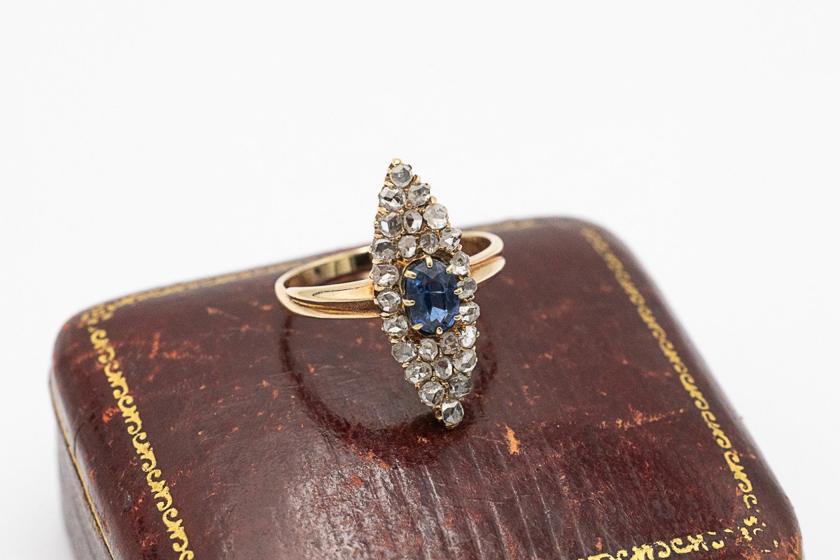 Antique Ring With Sapphire And Marquise-shaped Diamonds-photo-1