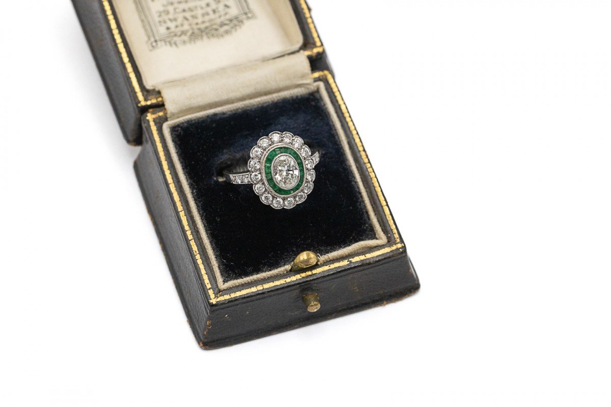 Exclusive Ring With 1.00 Ct Diamonds And Emeralds, Mid-20th Century-photo-1