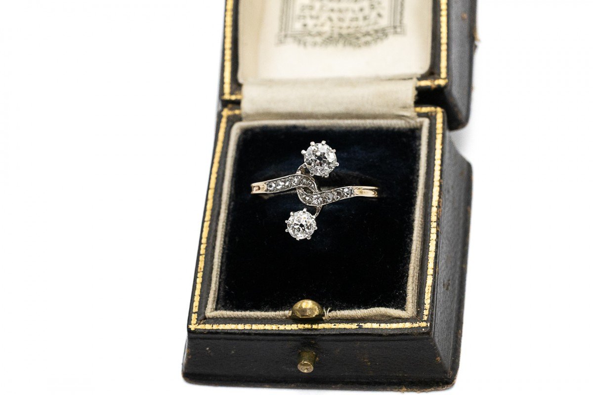 Bague Art Nouveau "toi et moi" avec diamants, début XXe siècle.-photo-2