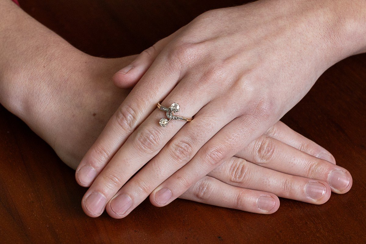 Bague Art Nouveau "toi et moi" avec diamants, début XXe siècle.-photo-3