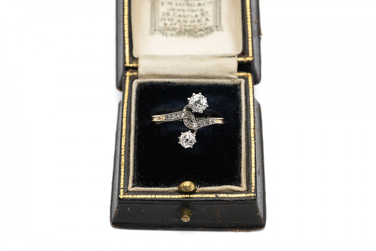 Bague Art Nouveau "toi et moi" avec diamants, début XXe siècle.-photo-4