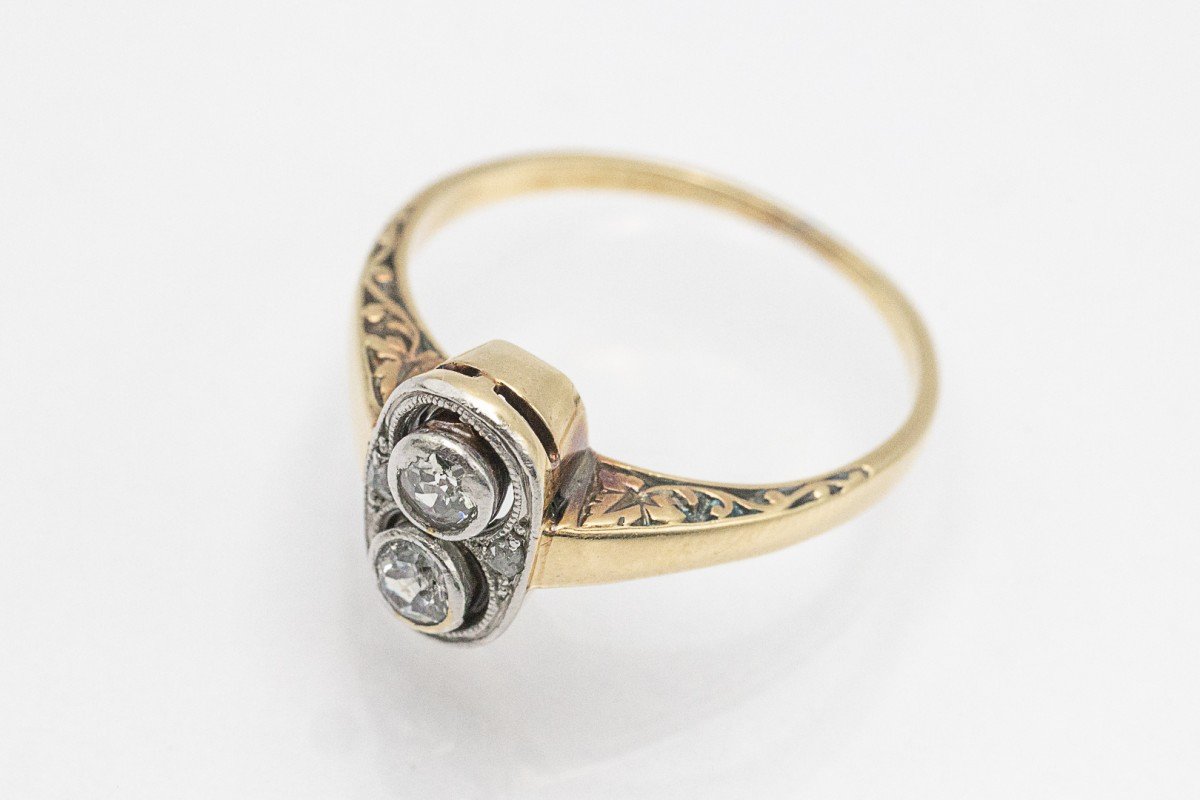 Elegant Antique Gold Ring With Diamonds, First Half Of The 20th Century.-photo-2