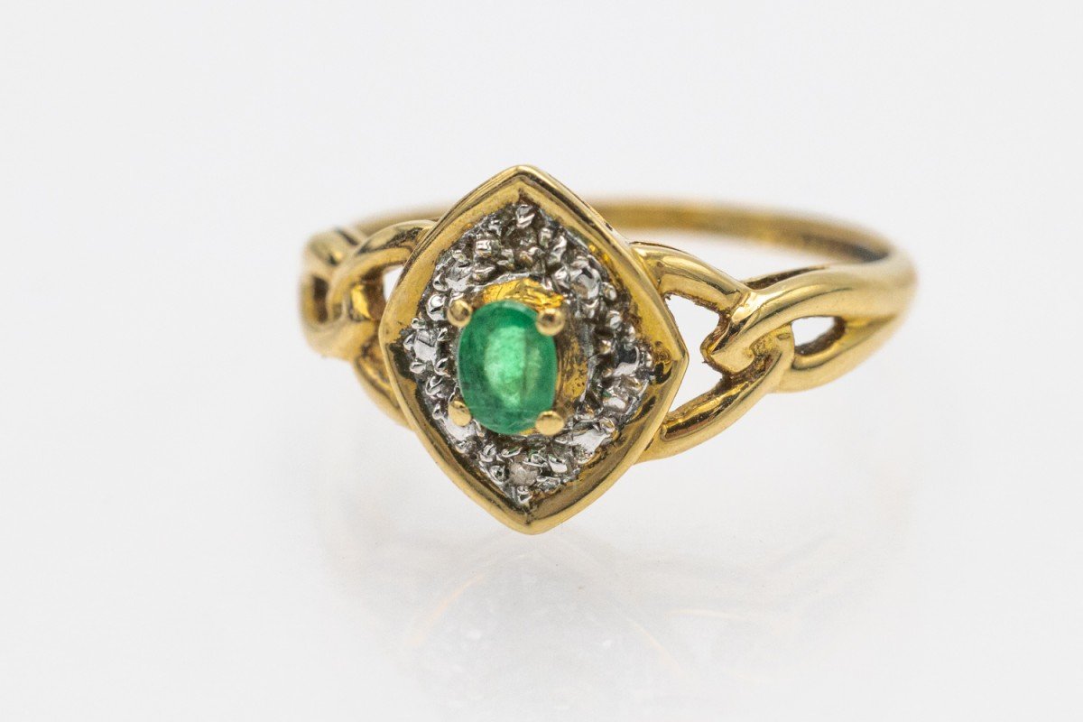 Vintage Gold Ring With Emerald And Diamonds.-photo-3