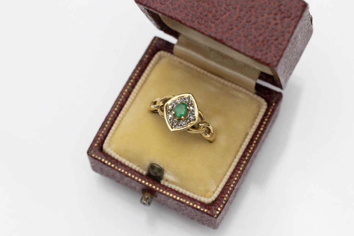 Vintage Gold Ring With Emerald And Diamonds.-photo-4