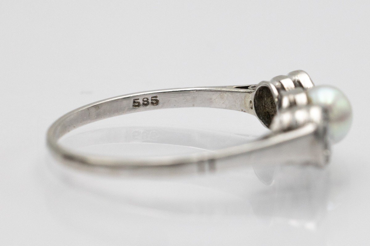 Bague ancienne en or blanc avec diamants et perle-photo-3