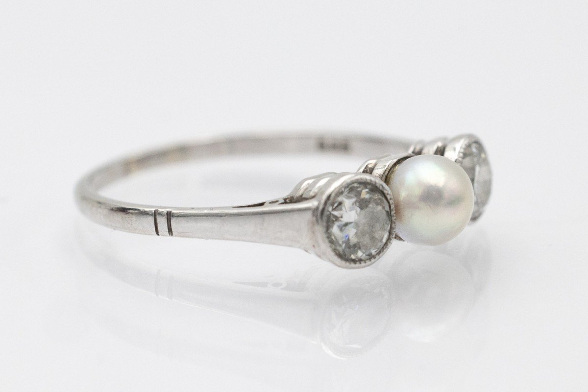 Bague ancienne en or blanc avec diamants et perle-photo-4