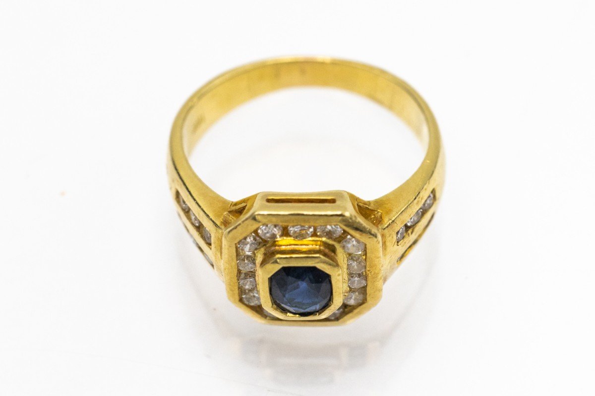 Bague ancienne française avec saphir naturel et diamants-photo-3