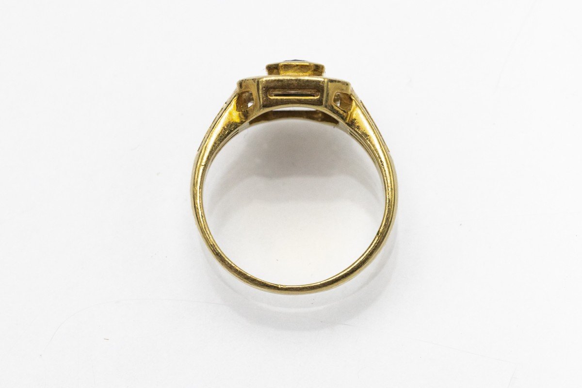 Bague ancienne française avec saphir naturel et diamants-photo-2