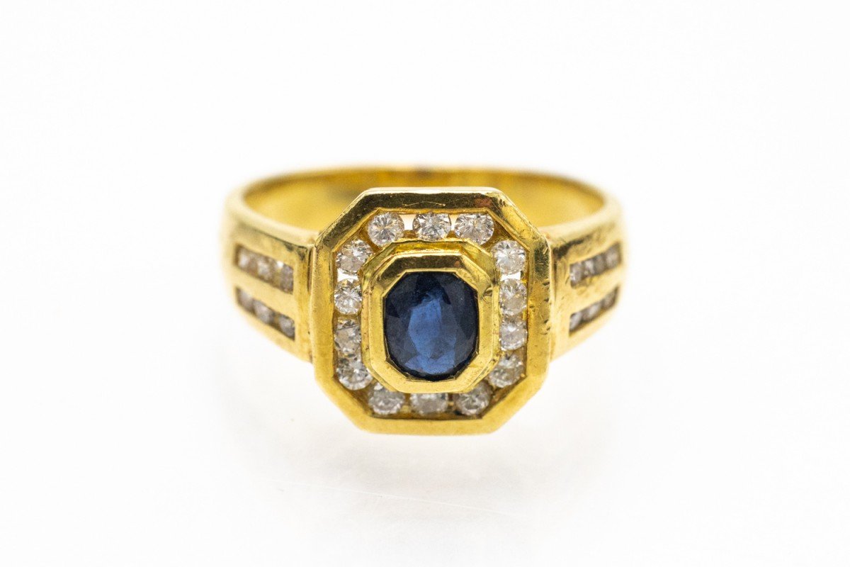 Bague ancienne française avec saphir naturel et diamants-photo-5