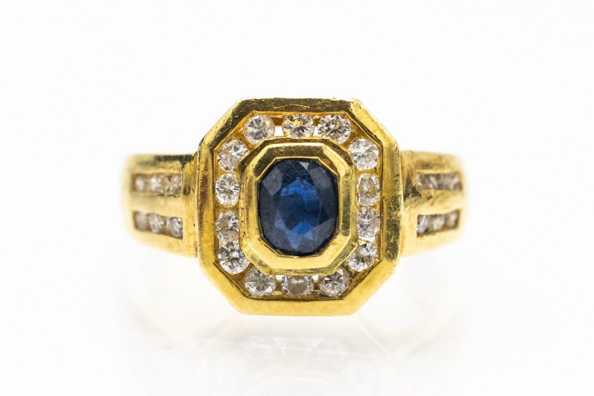 Bague ancienne française avec saphir naturel et diamants-photo-6