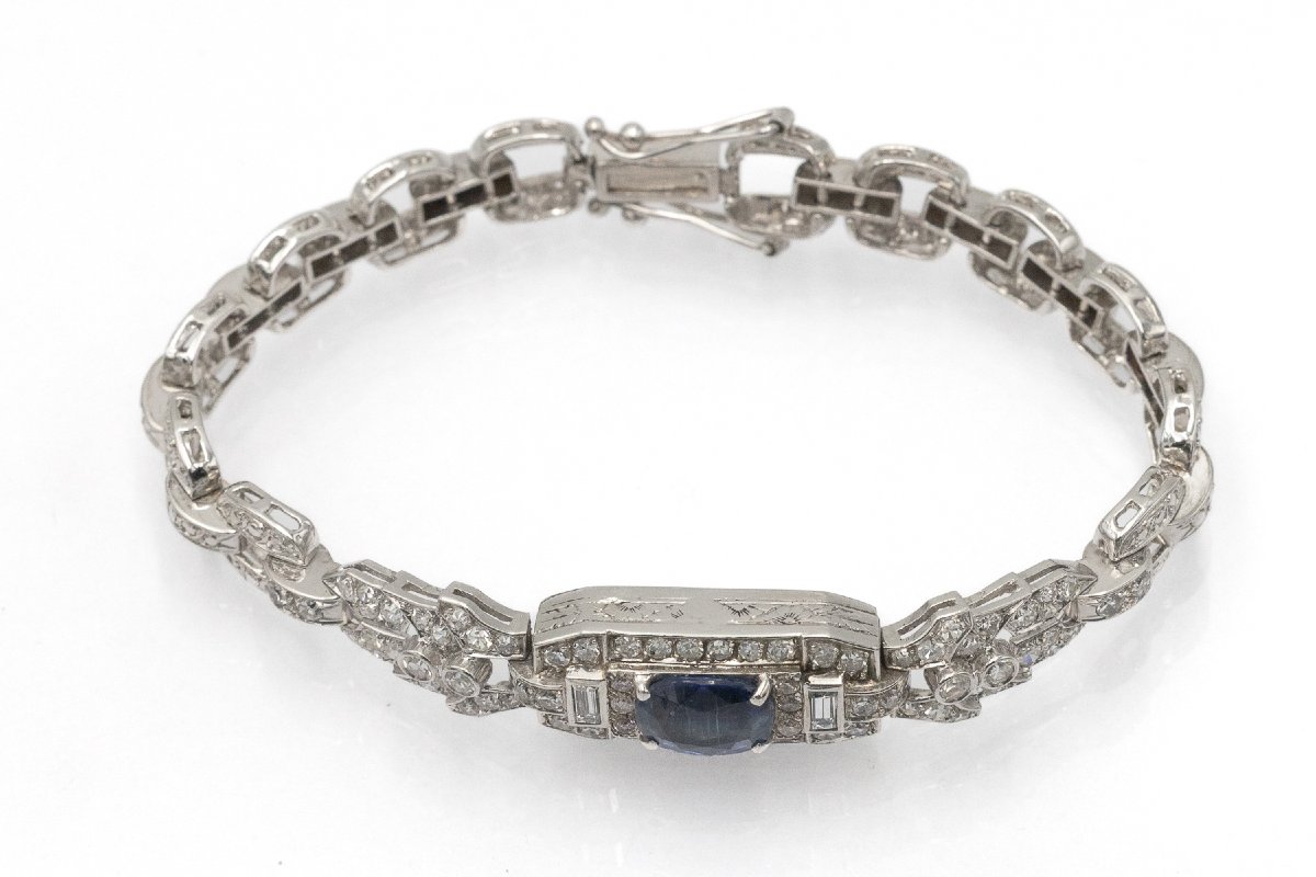 Exclusive White Gold Bracelet With Sapphire And Diamonds In Art Deco Style.-photo-2