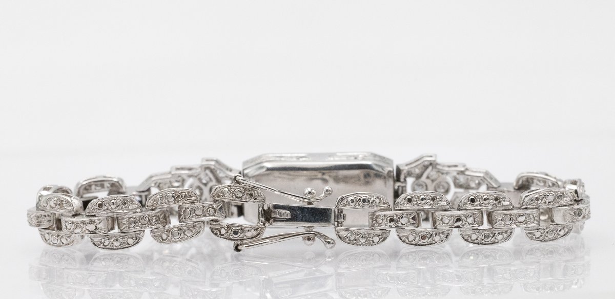 Exclusive White Gold Bracelet With Sapphire And Diamonds In Art Deco Style.-photo-2