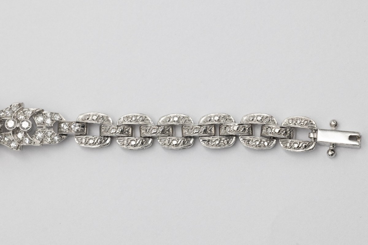 Exclusive White Gold Bracelet With Sapphire And Diamonds In Art Deco Style.-photo-7