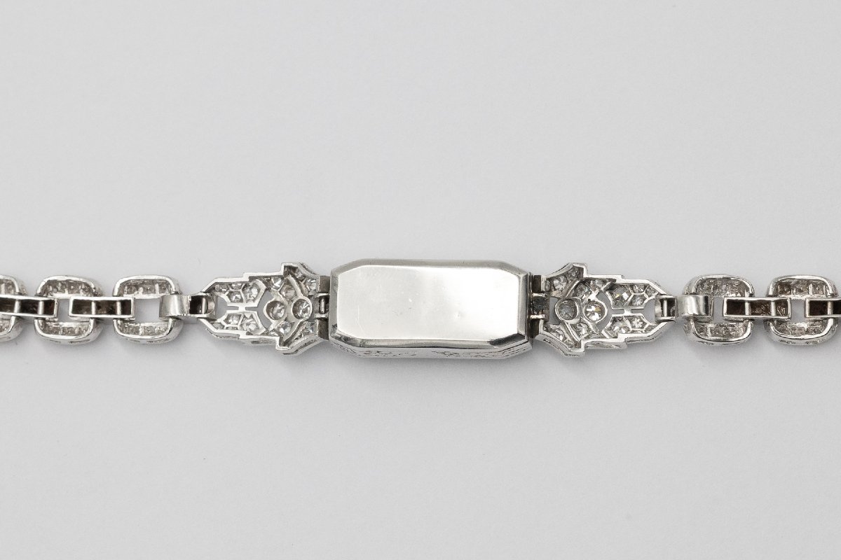 Exclusive White Gold Bracelet With Sapphire And Diamonds In Art Deco Style.-photo-8