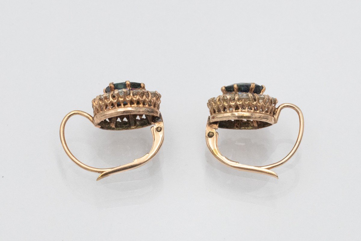 Boucles d'oreilles anciennes en or avec saphirs et diamants, milieu du XXe siècle-photo-1
