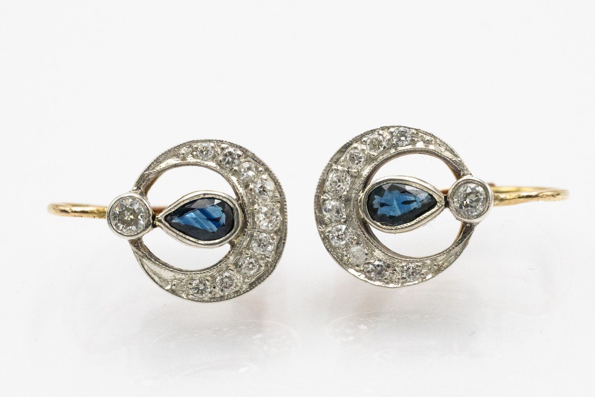 Boucles d'oreilles pendantes uniques avec saphirs et diamants, Pest, Autriche-Hongrie, 1910s-photo-5