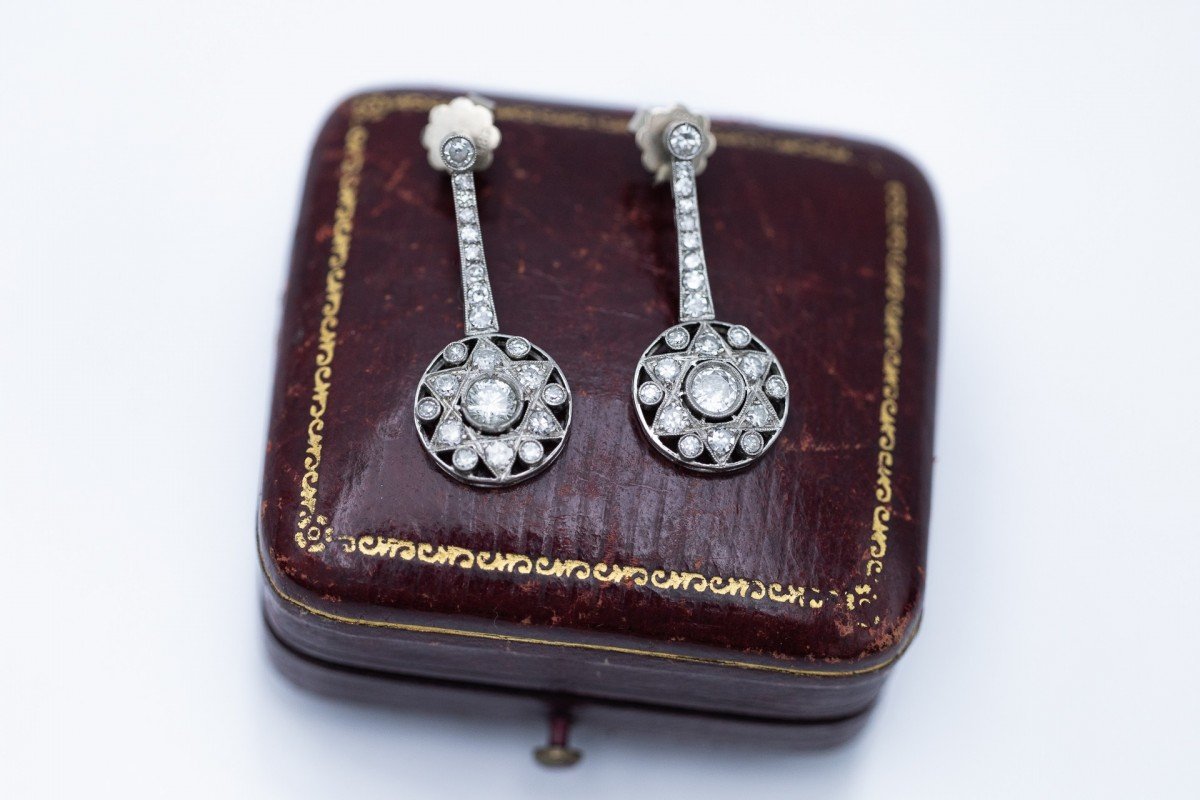 Vintage Art Deco Gold And Platinum Star Motif Earrings 1.04ct Western Europe-photo-3
