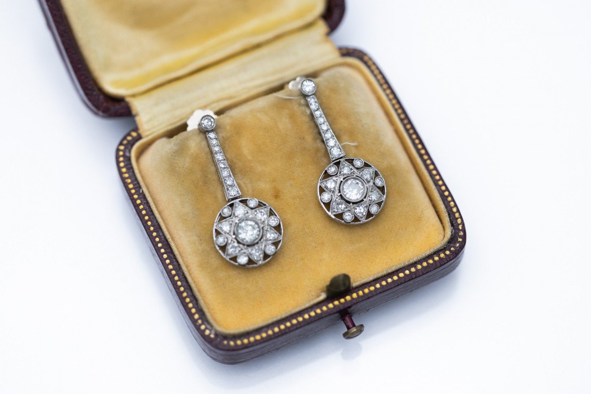 Vintage Art Deco Gold And Platinum Star Motif Earrings 1.04ct Western Europe-photo-4