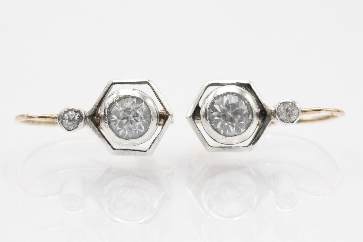 Antique Dangling Earrings With White Sapphires, Austria-hungary, First Half Of-photo-2