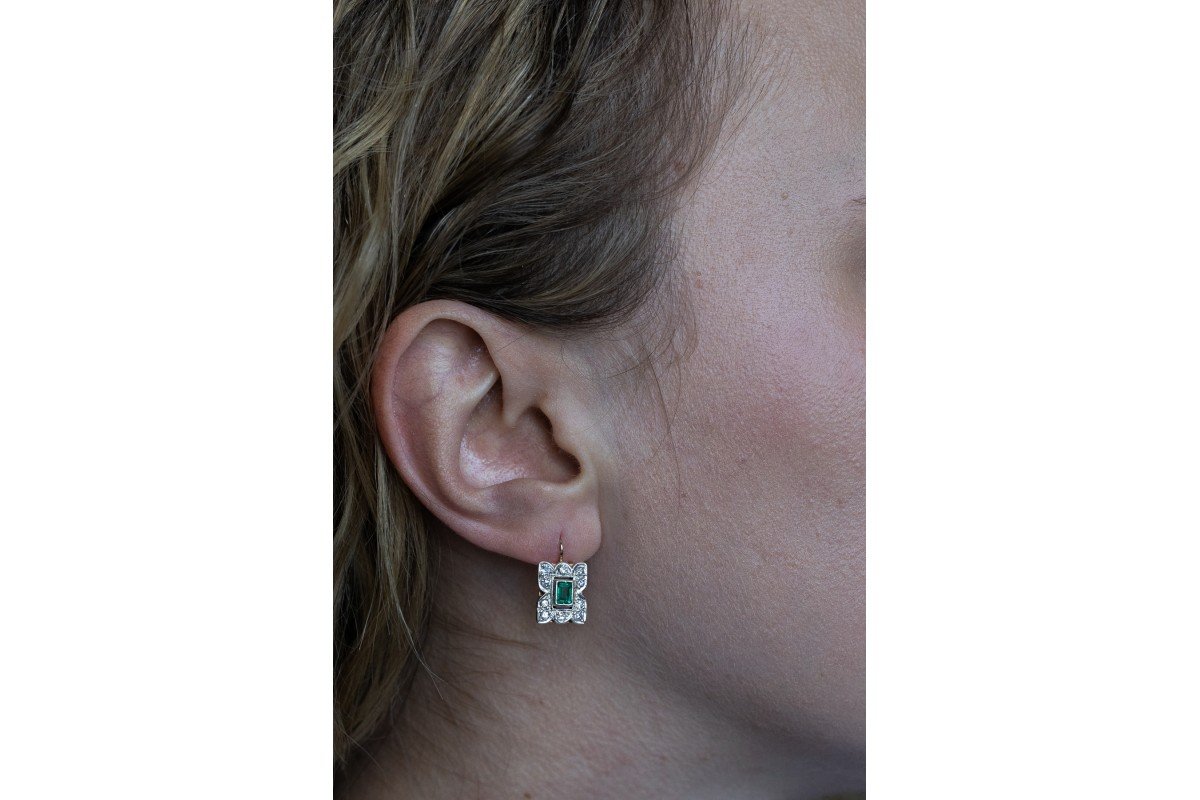 Antique Emerald And Diamond Drop Earrings, Austria-hungary, 1920s-photo-2