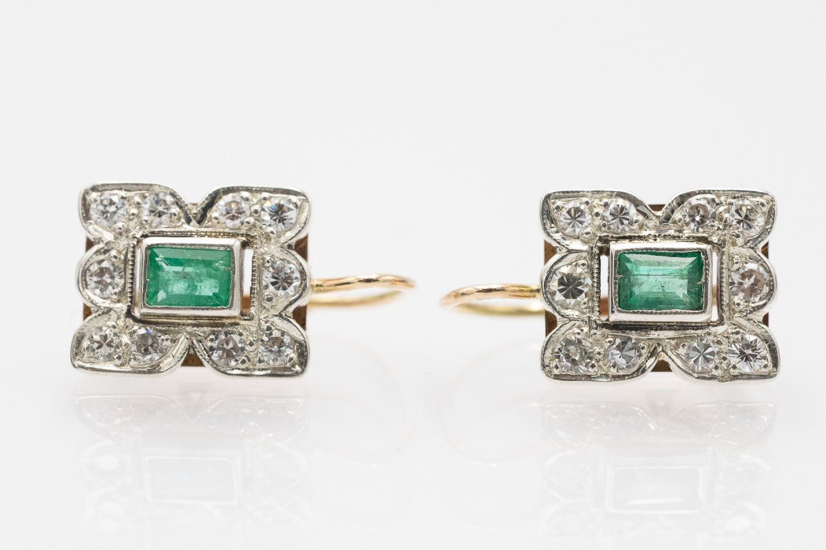 Antique Emerald And Diamond Drop Earrings, Austria-hungary, 1920s-photo-2