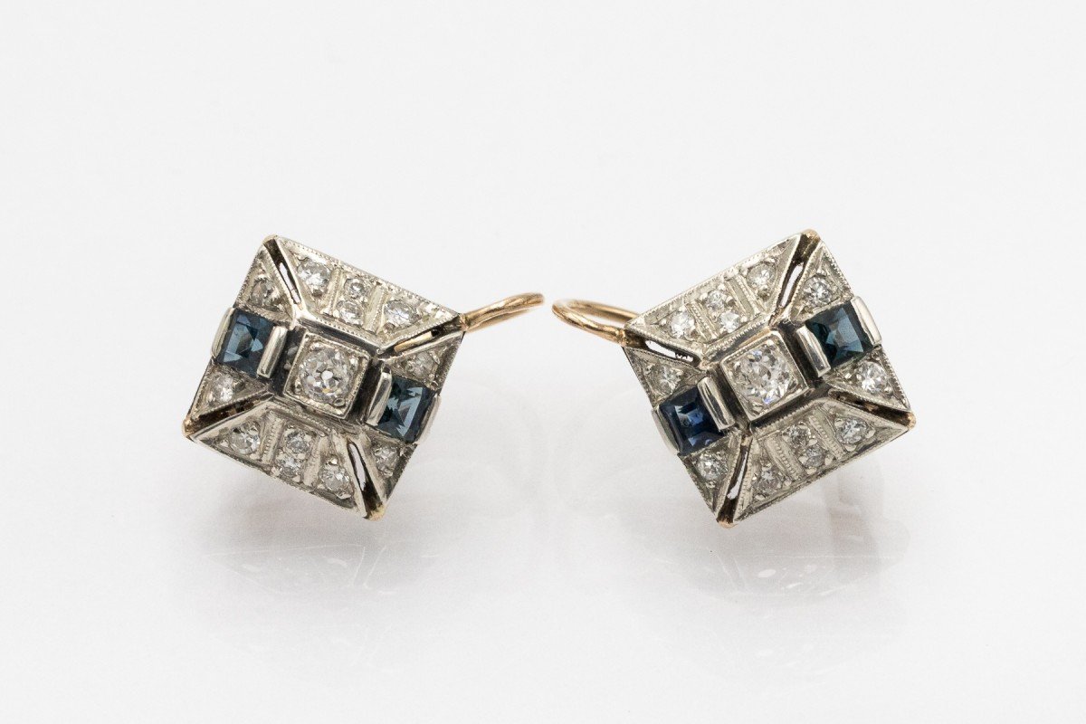 Art Deco Geometric Earrings With Diamonds And Sapphires, 1920s/1930s-photo-3