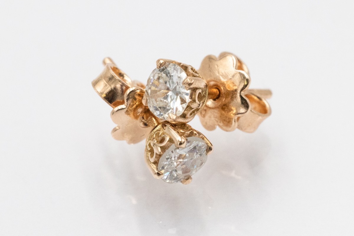 Fleur-de-lis Motif Earrings With Old-cut Diamonds Weighing 0.70 Ct.