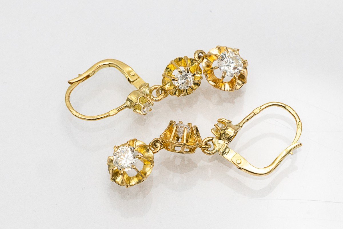 Boucles d'oreilles pendantes en or avec diamants, environ 1,00 ct, France, milieu du XXe siècle-photo-2