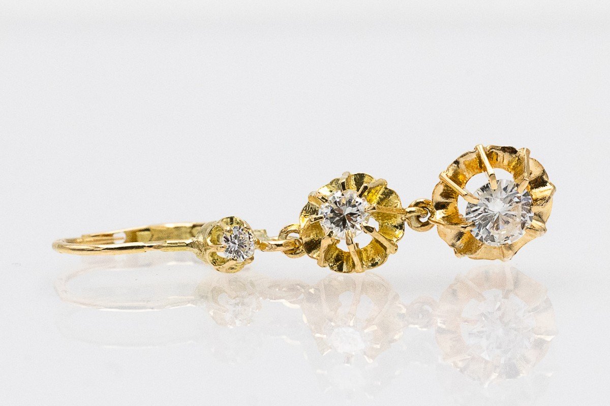 Boucles d'oreilles pendantes en or avec diamants, environ 1,00 ct, France, milieu du XXe siècle-photo-3