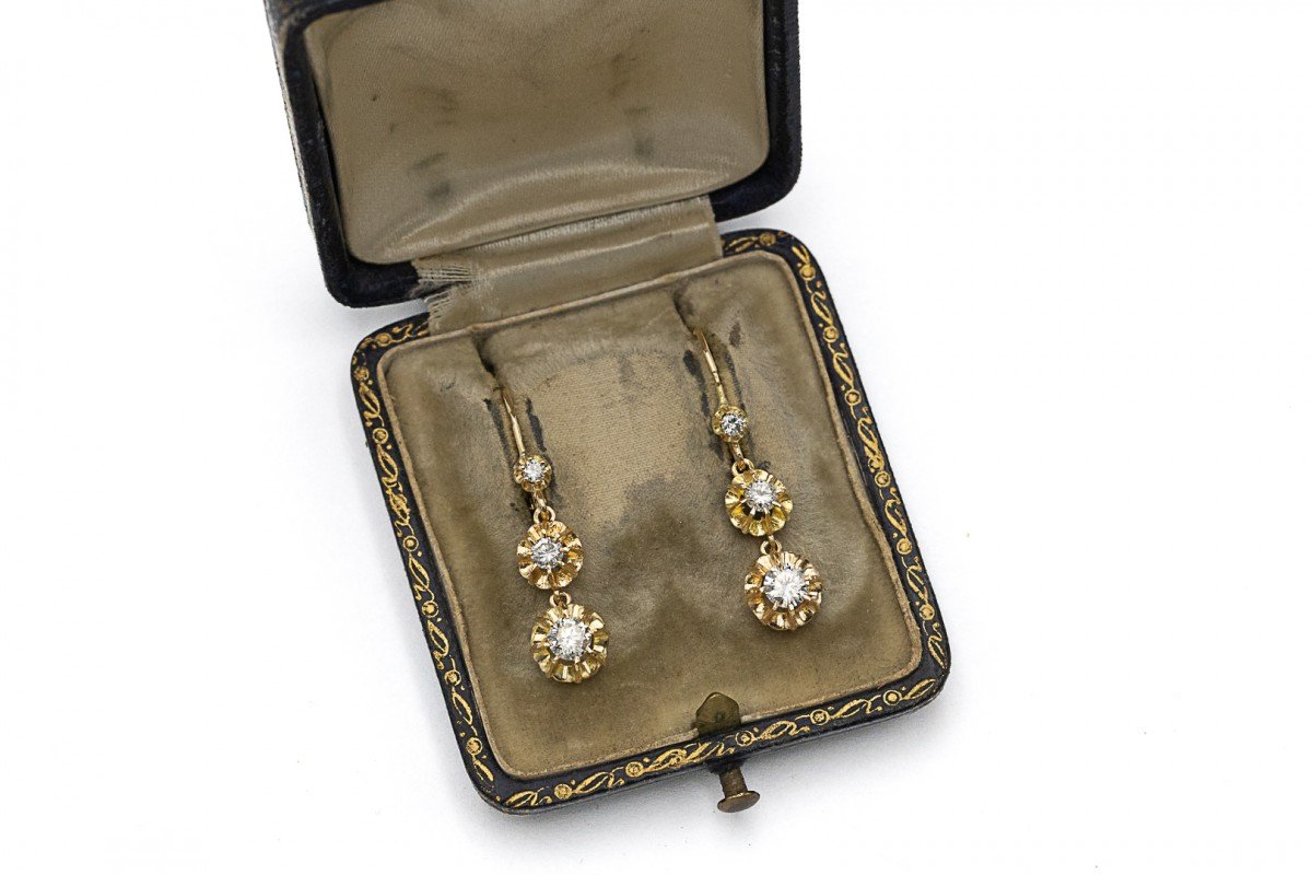 Boucles d'oreilles pendantes en or avec diamants, environ 1,00 ct, France, milieu du XXe siècle-photo-5