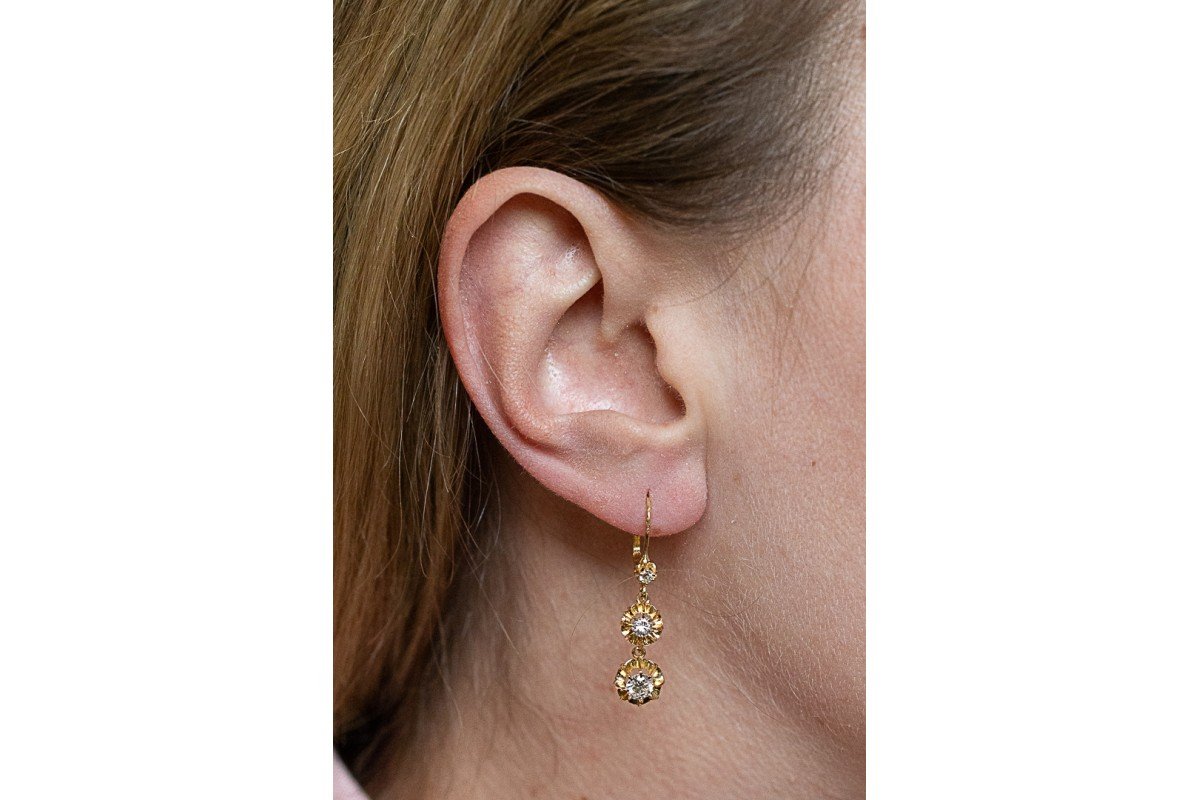 Boucles d'oreilles pendantes en or avec diamants, environ 1,00 ct, France, milieu du XXe siècle-photo-6