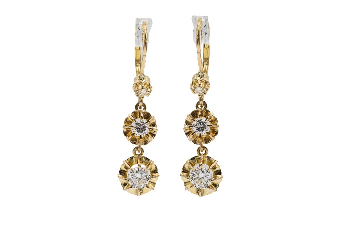 Boucles d'oreilles pendantes en or avec diamants, environ 1,00 ct, France, milieu du XXe siècle-photo-7