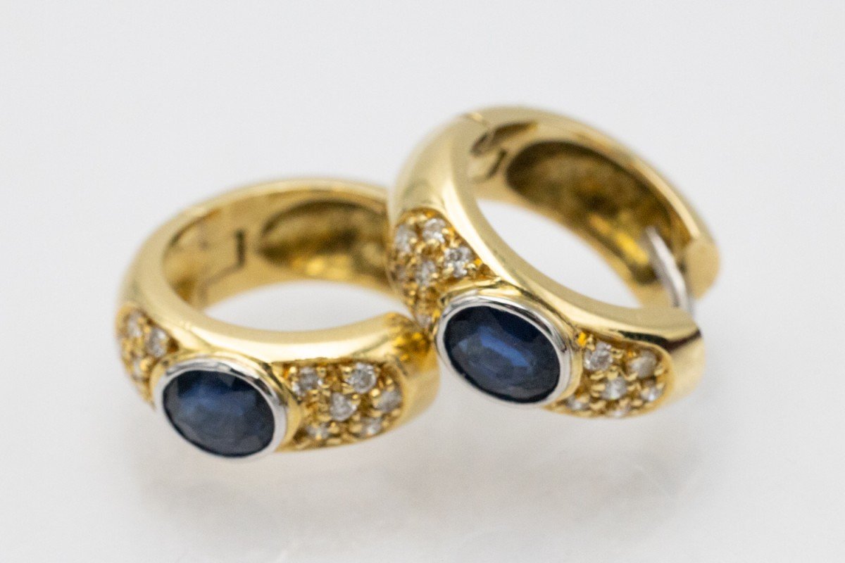 Vintage Gold Earrings With Sapphires And Diamonds.-photo-3