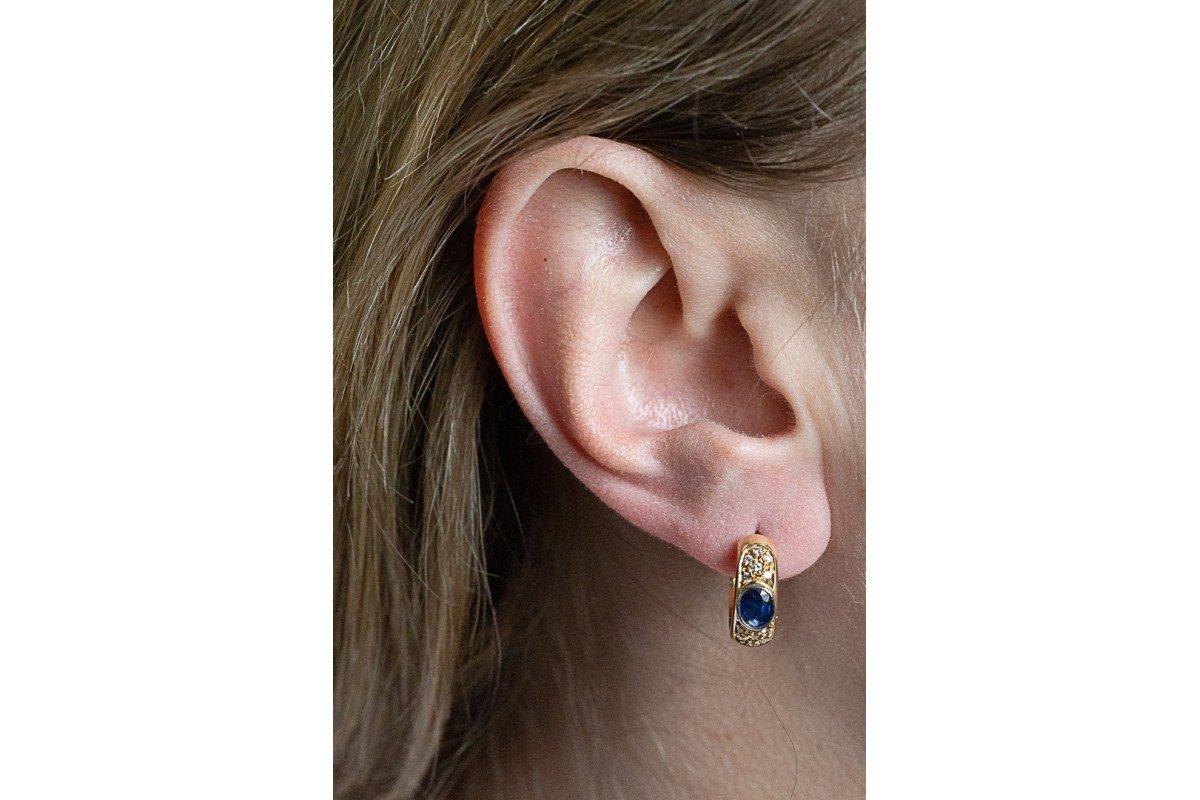 Vintage Gold Earrings With Sapphires And Diamonds.-photo-2