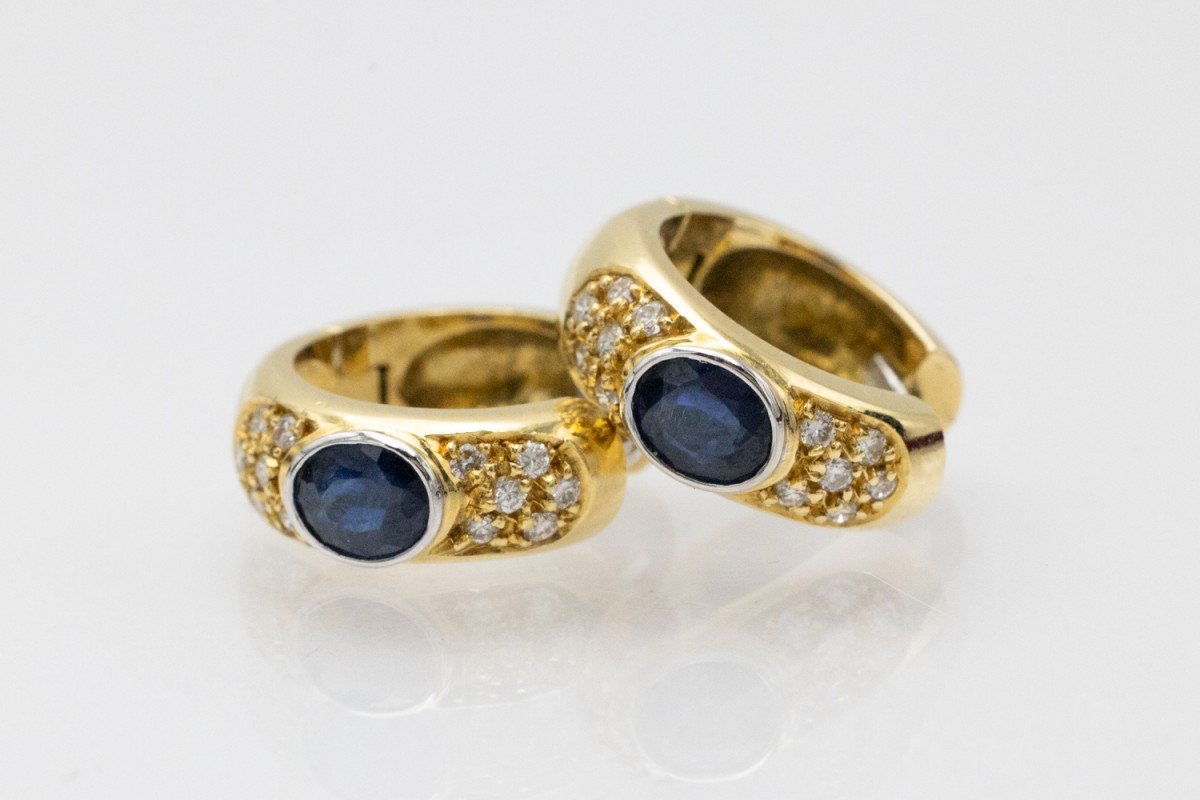 Vintage Gold Earrings With Sapphires And Diamonds.-photo-4