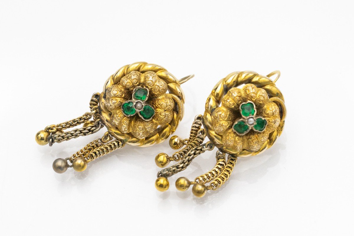 Boucles d'oreilles anciennes Biedermeier, Autriche-Hongrie, fin du XIXe siècle-photo-2