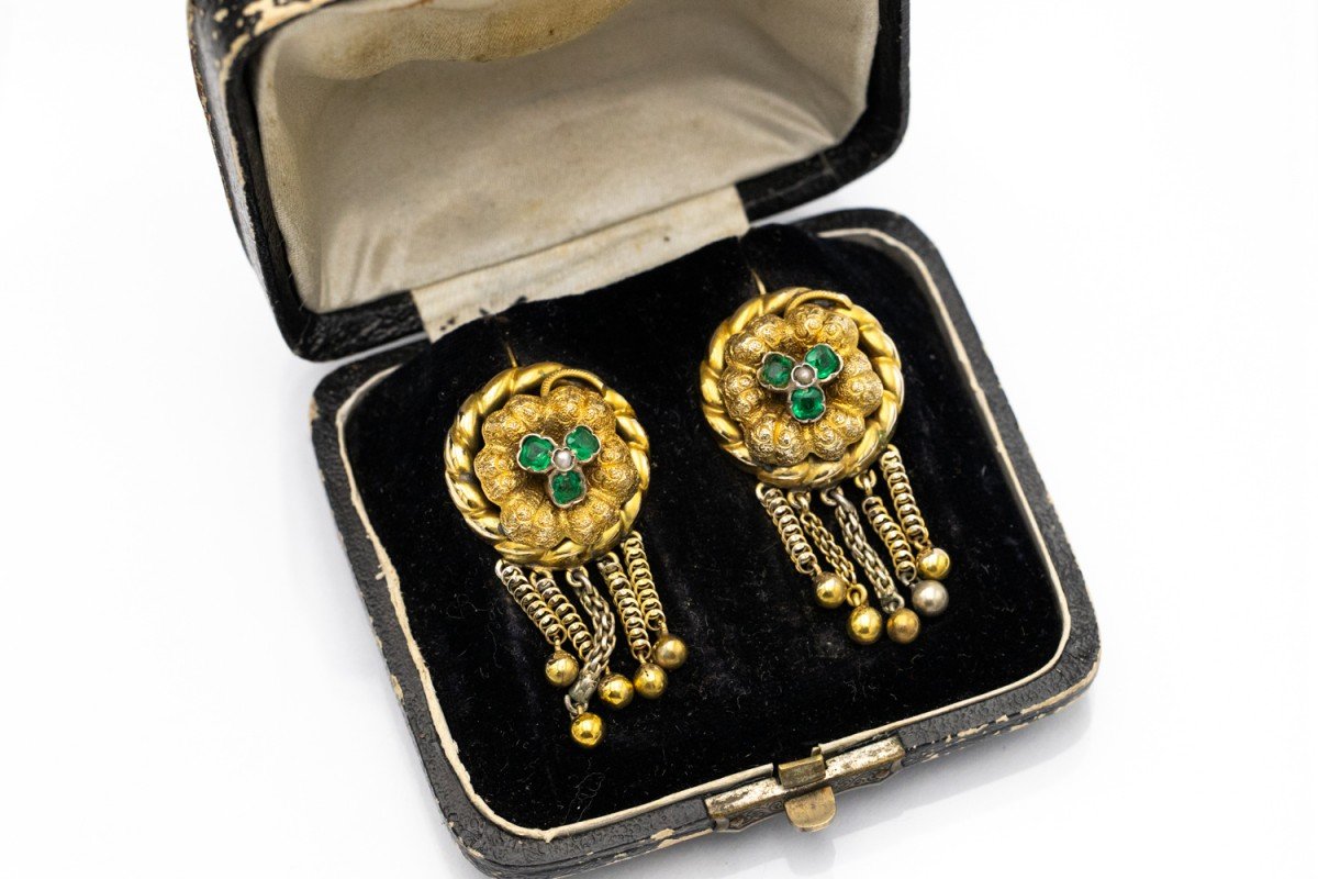 Boucles d'oreilles anciennes Biedermeier, Autriche-Hongrie, fin du XIXe siècle-photo-3