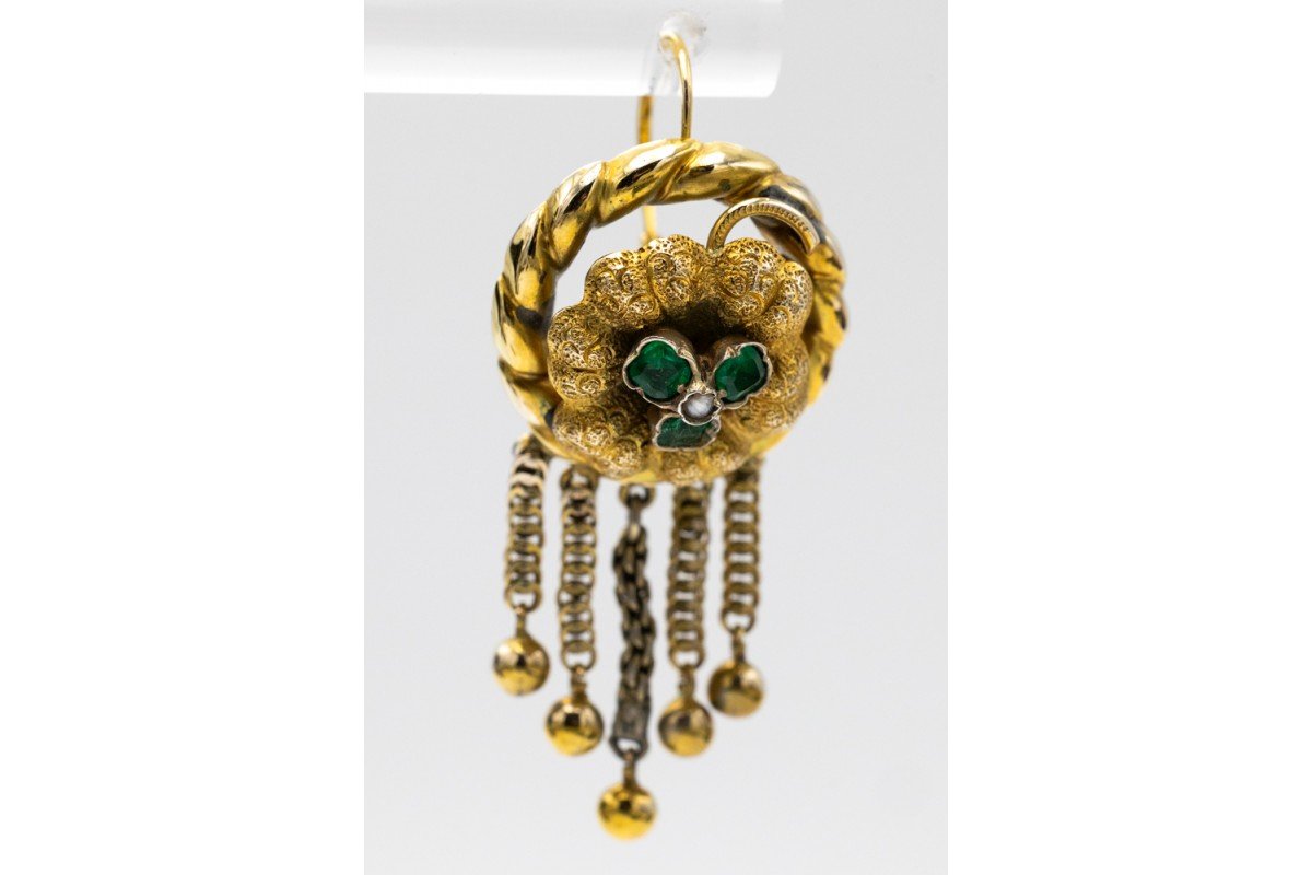 Boucles d'oreilles anciennes Biedermeier, Autriche-Hongrie, fin du XIXe siècle-photo-2